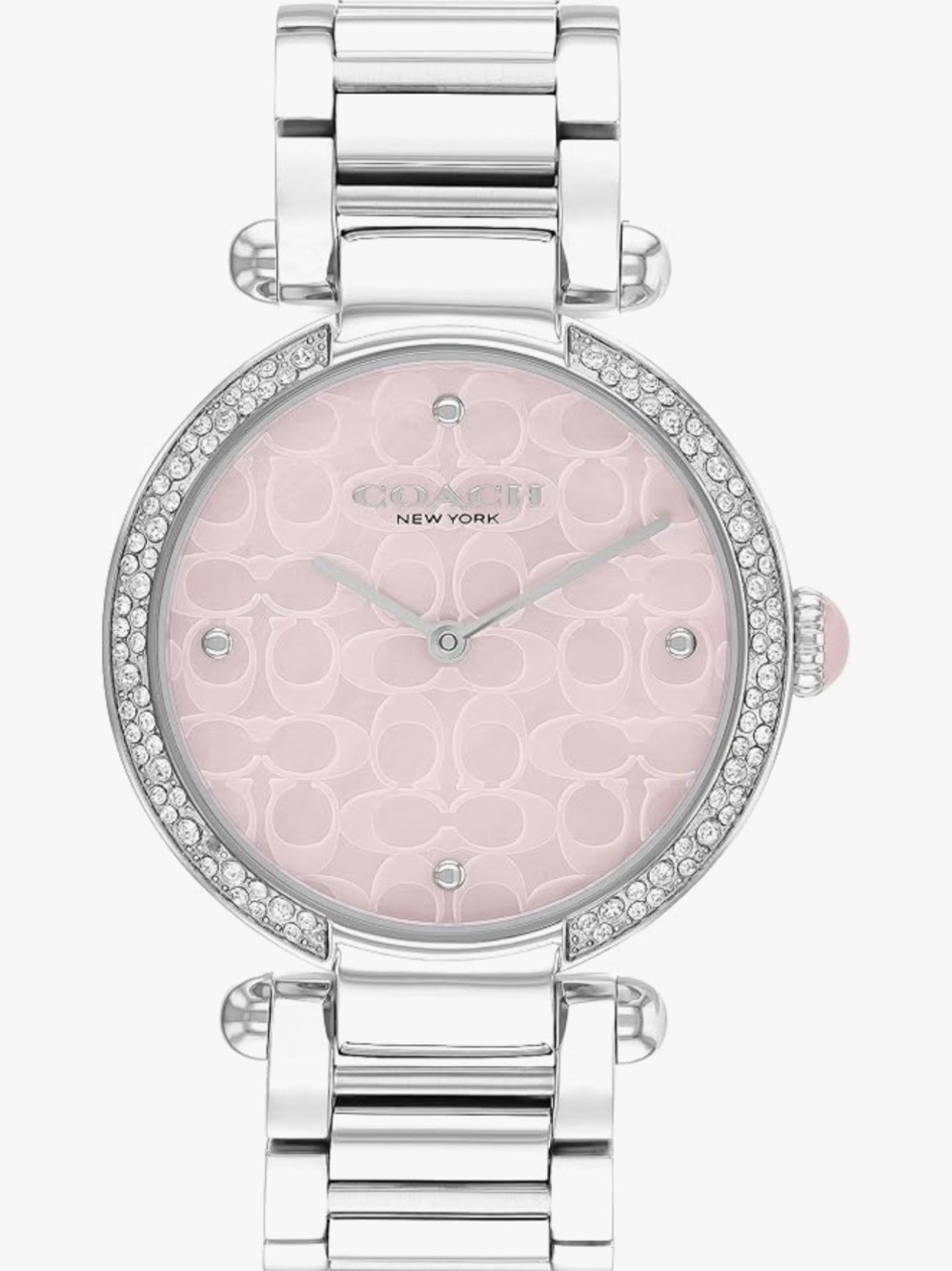 Coach Silver Bracelet Watch with Pale Pink Logo Dial
